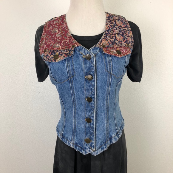 Vintage Paris Blues Patchwork Denim Jean Vest S - Picture 10 of 11